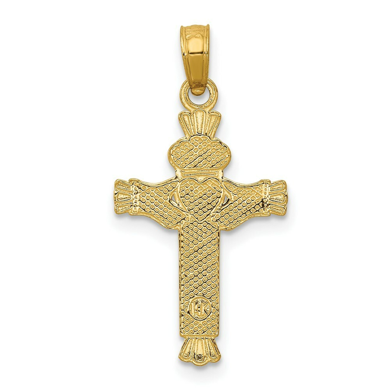 14K Yellow Gold Claddagh Cross Charm - (A83-665)