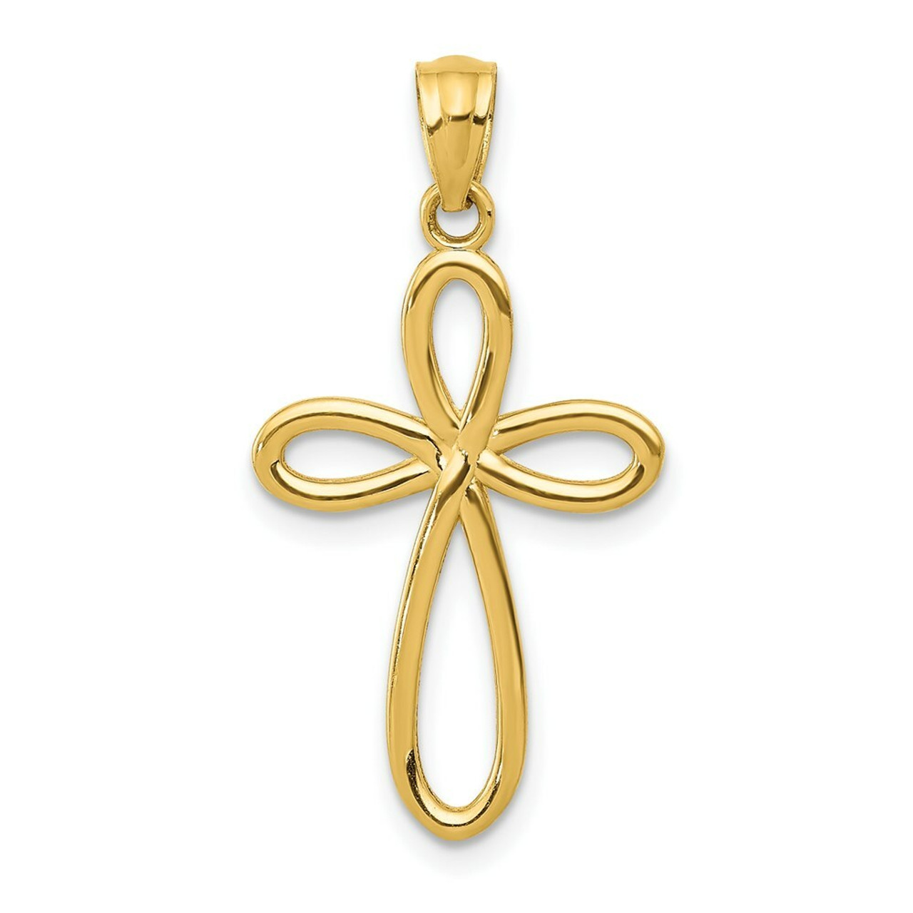 14K Yellow Gold Yellow Gold Ribbon Cross Pendant - (A83-674)