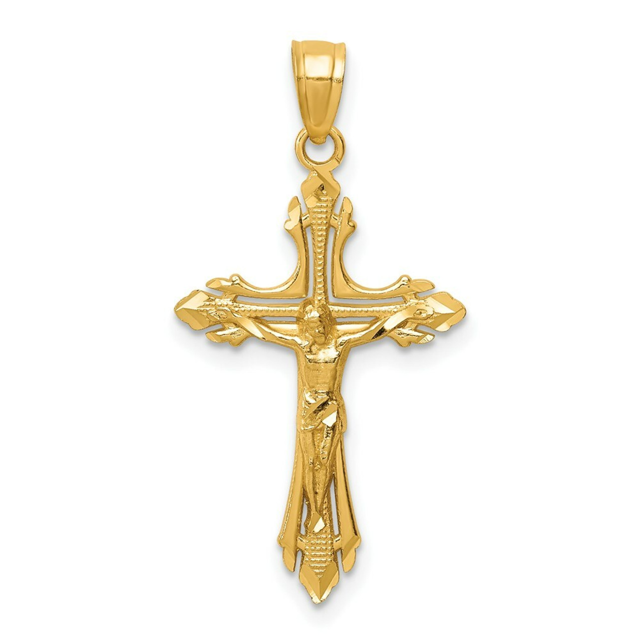 14K Yellow Gold Diamond-cut Crucifix Pendant 32mm length - (A83-676)