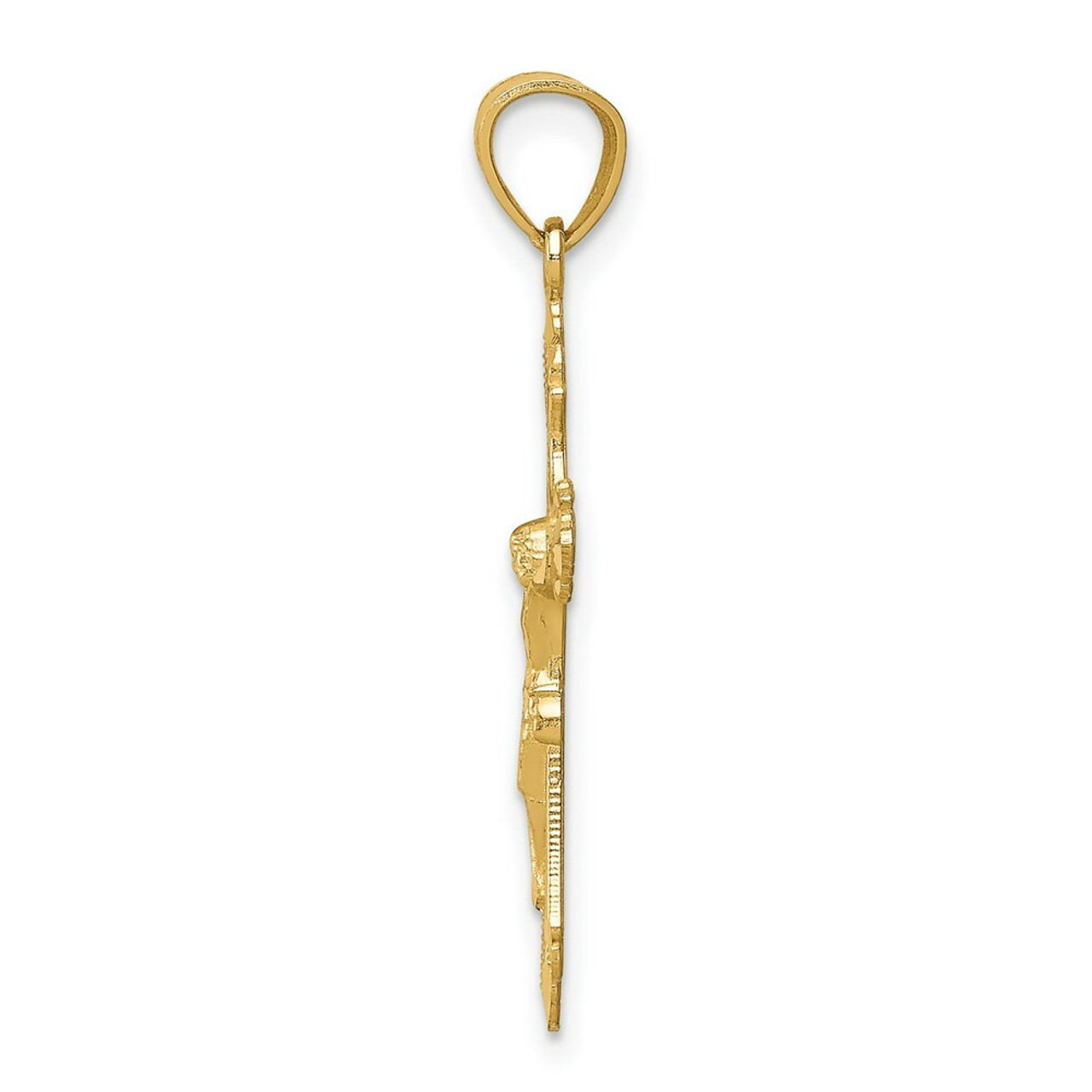 14K Yellow Gold Diamond-cut Crucifix Pendant 32mm length - (A83-676)