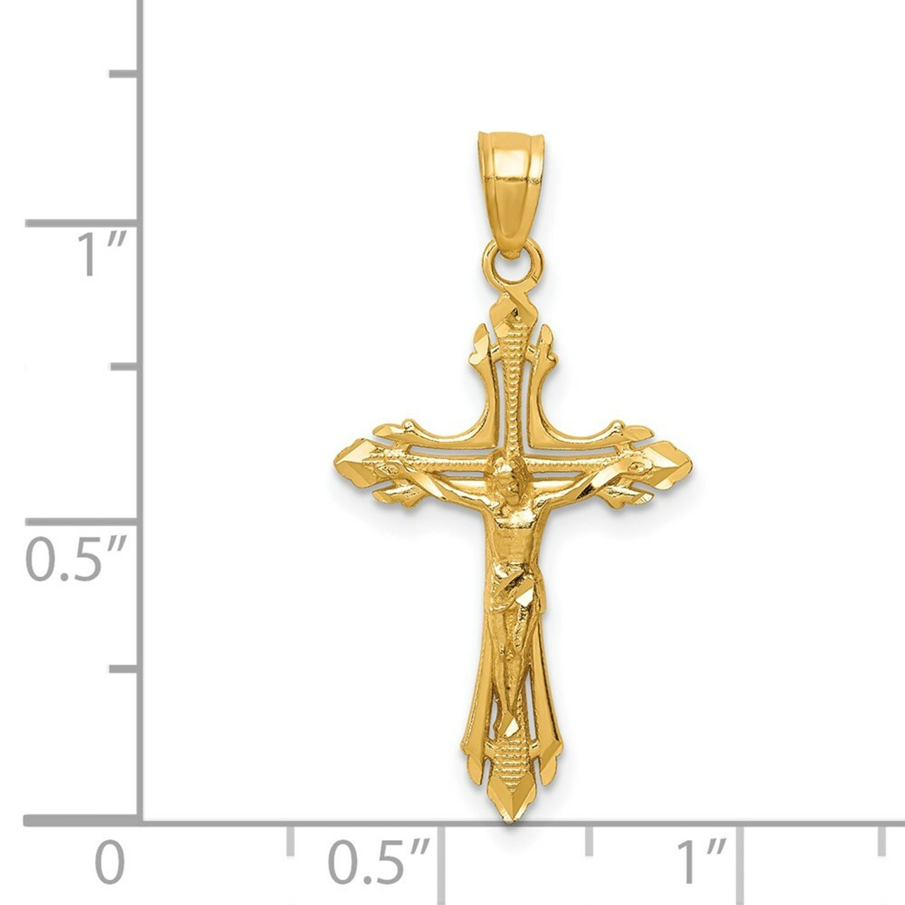 14K Yellow Gold Diamond-cut Crucifix Pendant 32mm length - (A83-676)