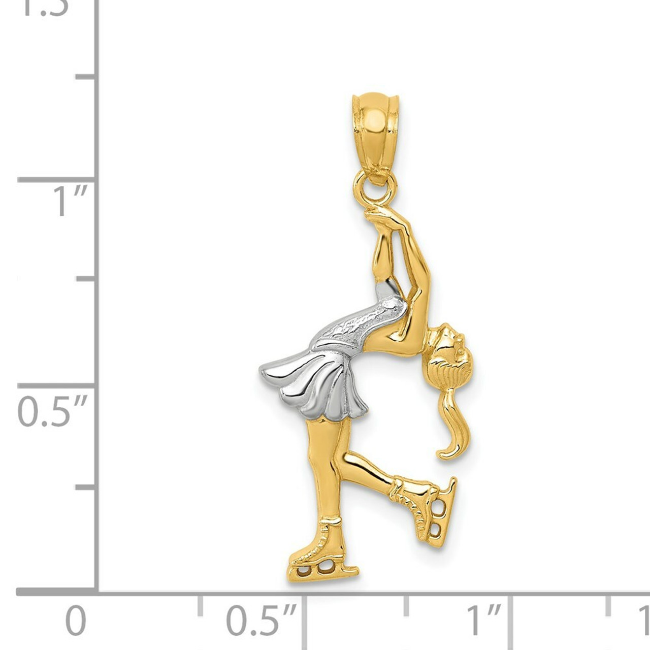 14K Yellow Gold Yellow Gold Rhodium Plated Ice Skater Pendant - (A83-733)