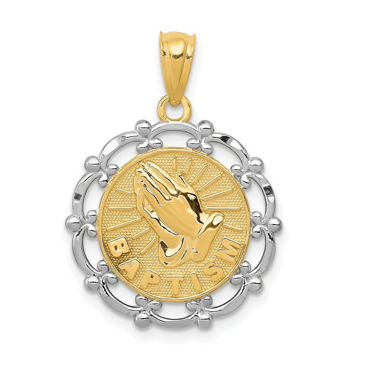 14K Yellow Gold Yellow Gold Rhodium Plated Baptism Pendant - (A83-875)