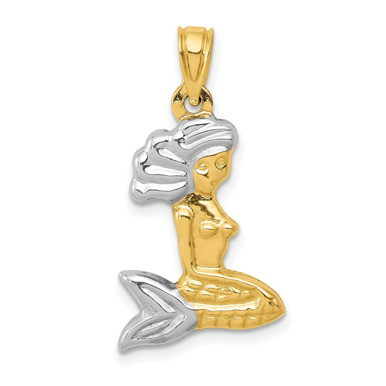 14K Yellow Gold & White Rhodium 3-D Mermaid Pendant - (A83-977)