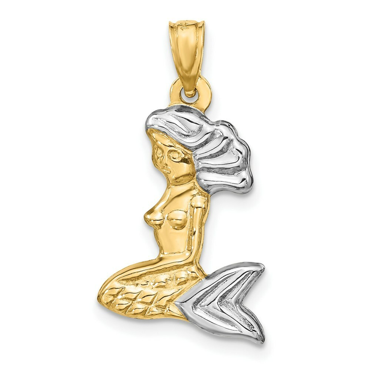14K Yellow Gold & White Rhodium 3-D Mermaid Pendant - (A83-977)