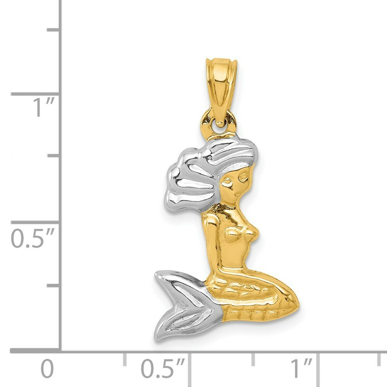 14K Yellow Gold & White Rhodium 3-D Mermaid Pendant - (A83-977)