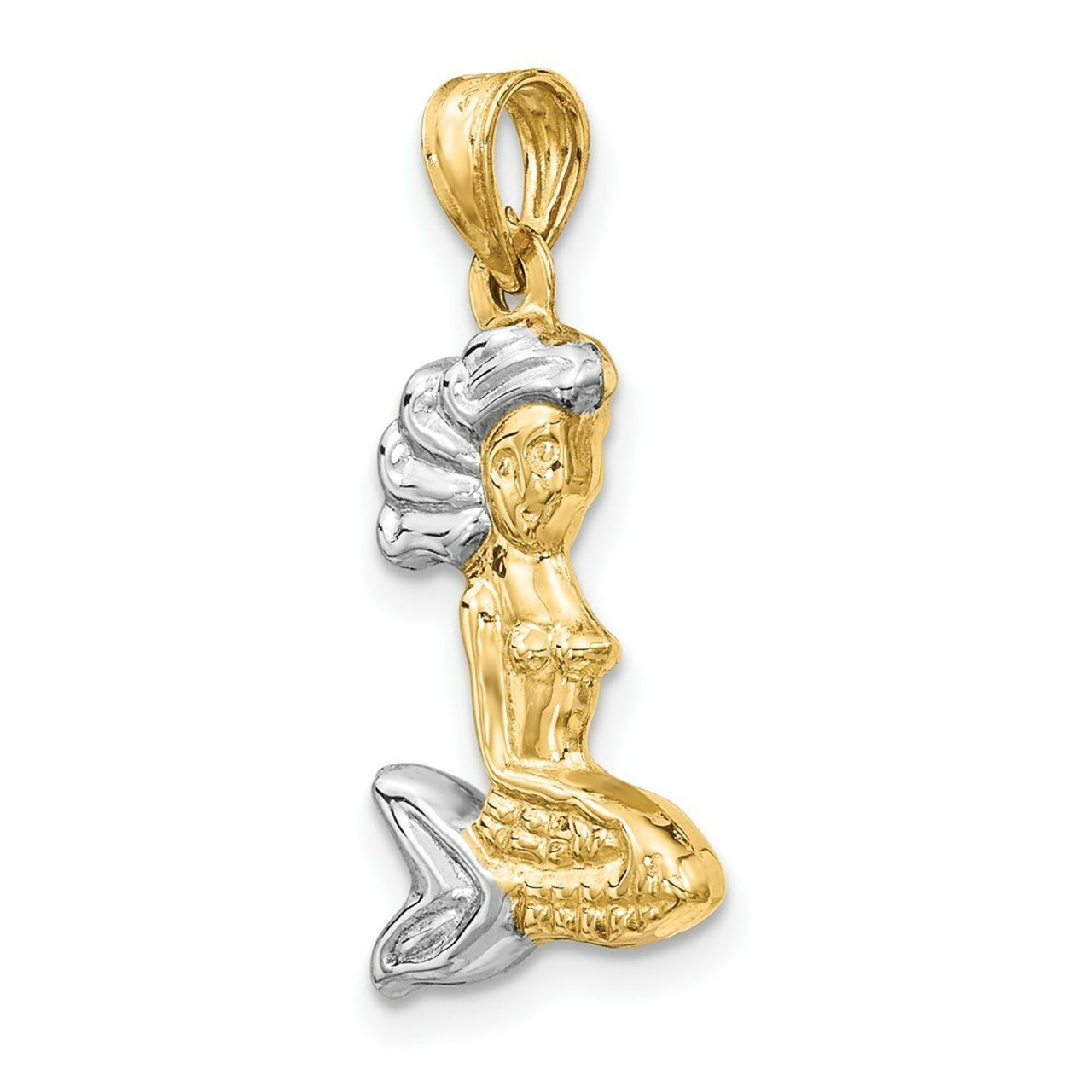 14K Yellow Gold & White Rhodium 3-D Mermaid Pendant - (A83-977)