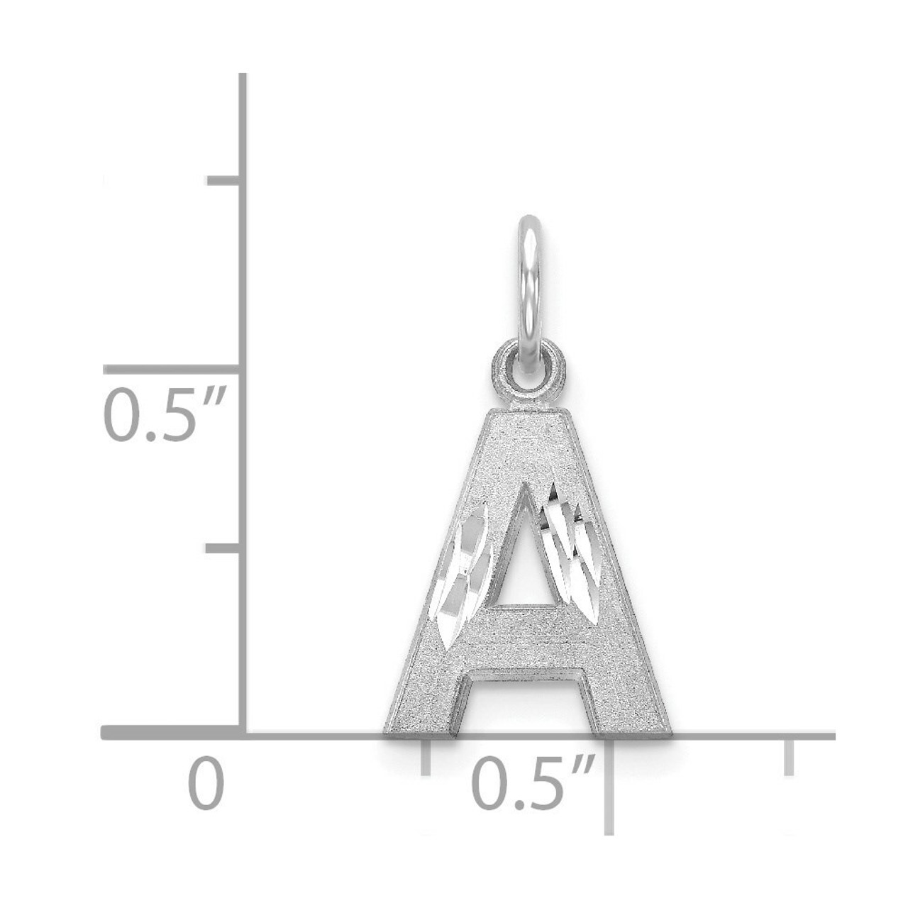 14K White Gold Satin Solid Diamond-cut Initial Letter A Charm - (A84-205)