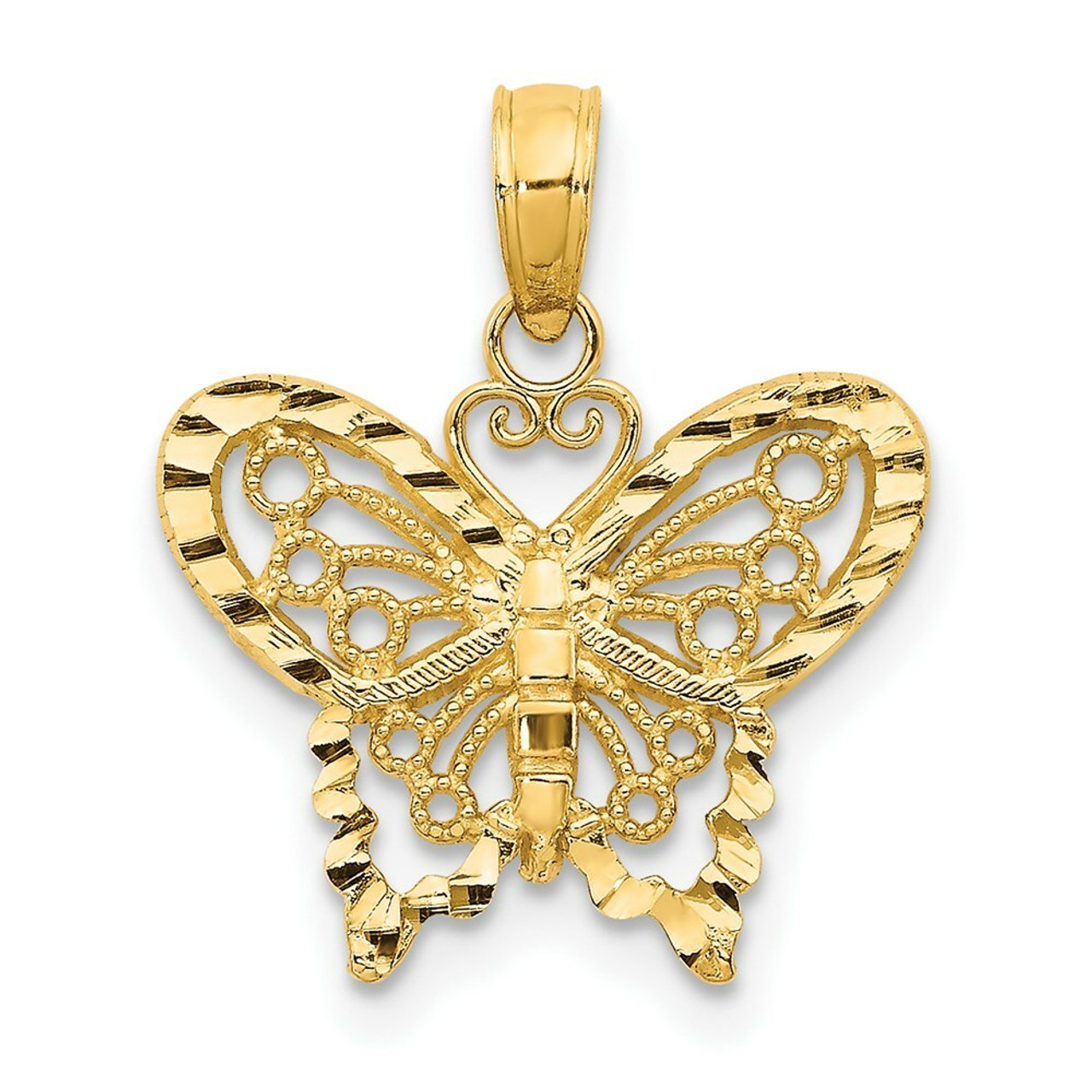14K Yellow Gold Diamond-cut Butterfly Pendant - (A84-303)