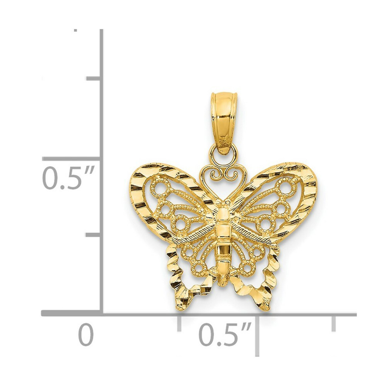 14K Yellow Gold Diamond-cut Butterfly Pendant - (A84-303)