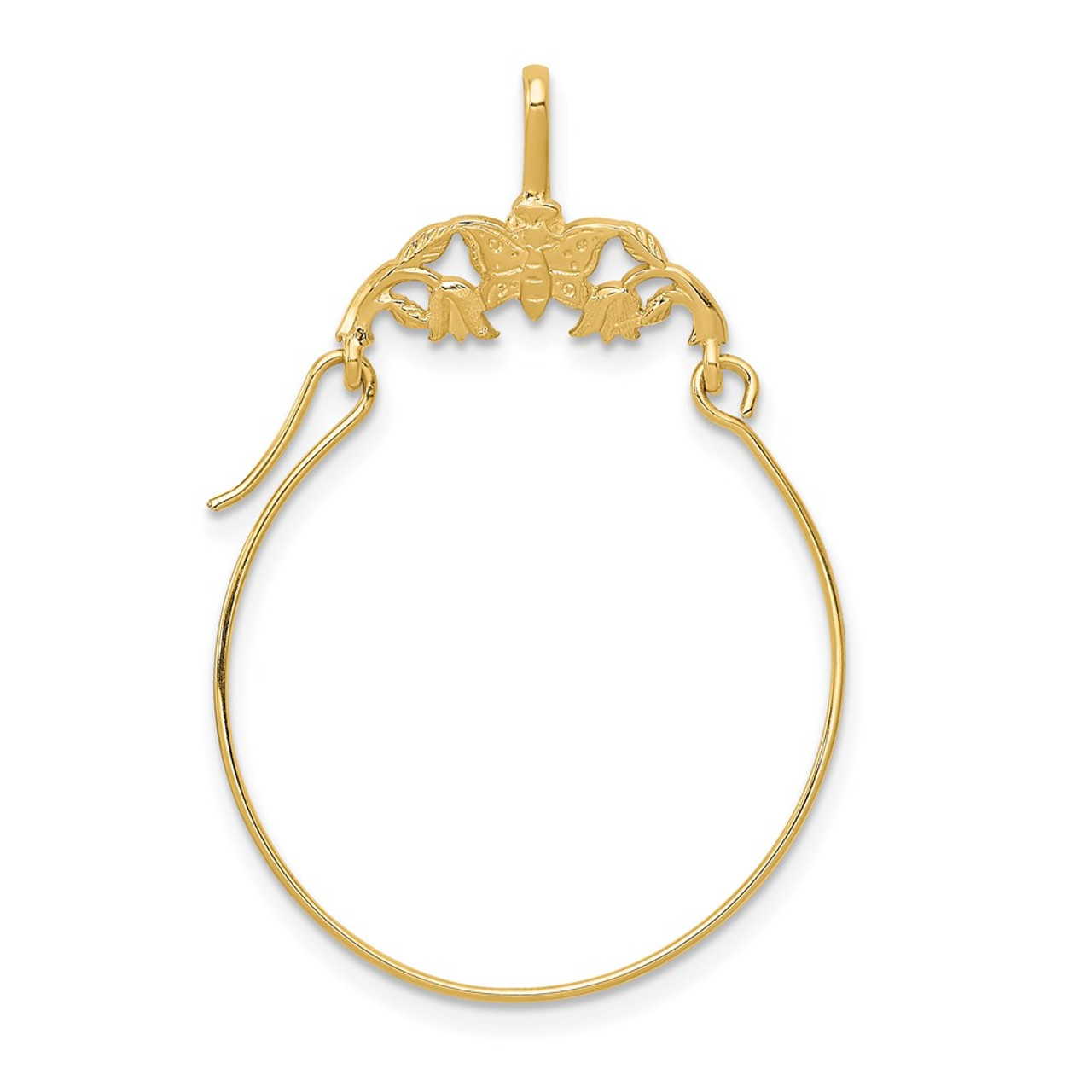 14K Yellow Gold Polished Butterflies Charm Holder - Length 35mm - (A84-313)