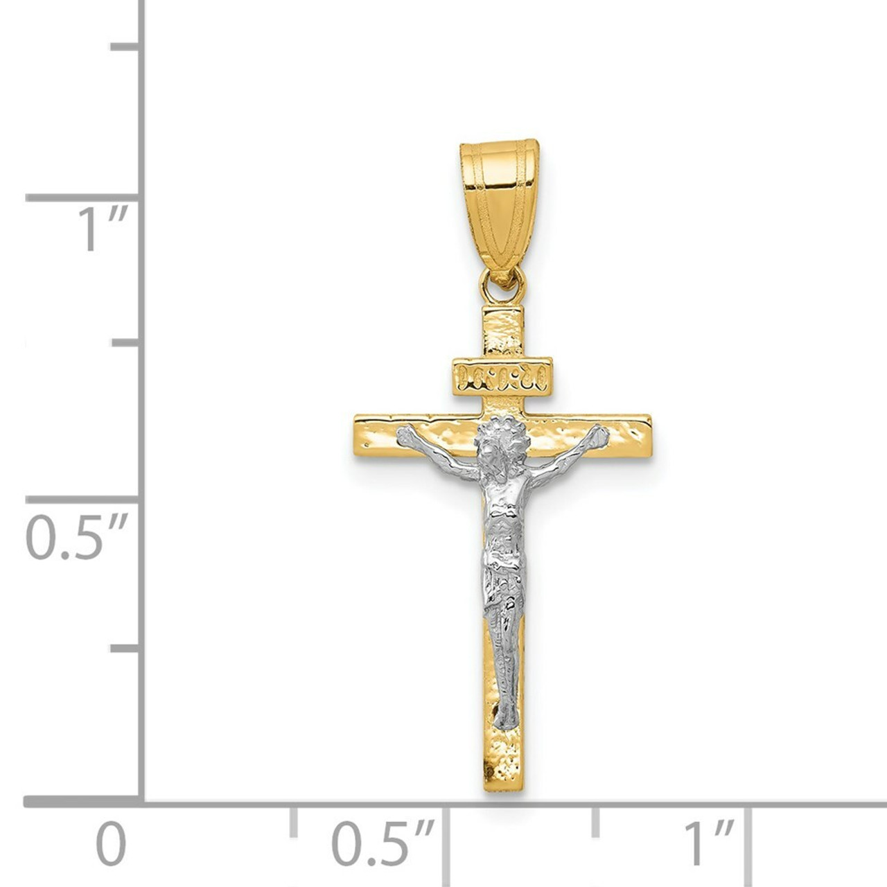 14K Two-tone Gold INRI Crucifix Pendant 30mm length - (A84-544)