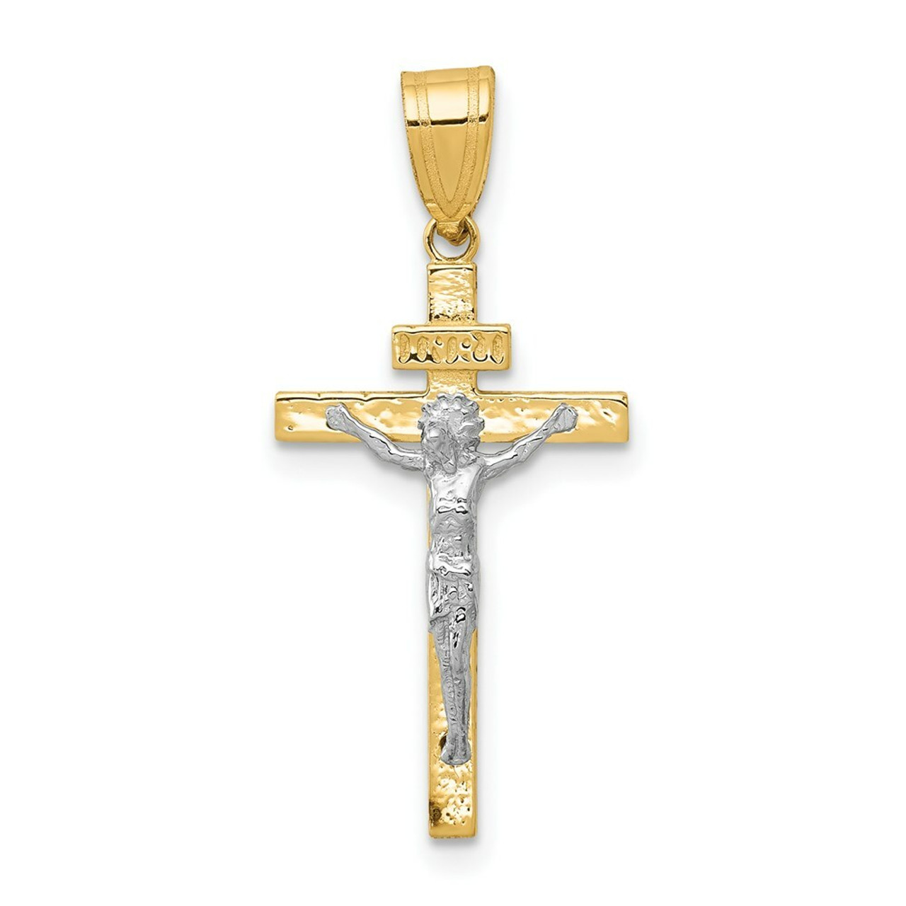14K Two-tone Gold INRI Crucifix Pendant 30mm length - (A84-544)