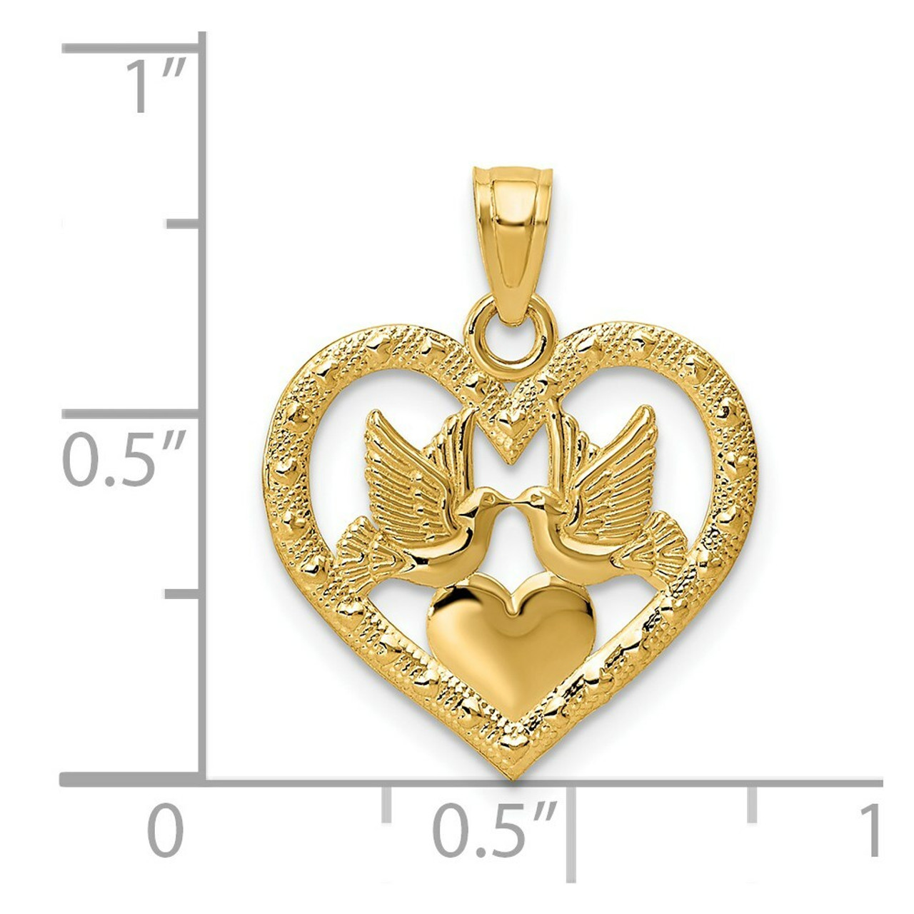 14K Yellow Gold Two Doves In Heart Pendant - (A84-560)