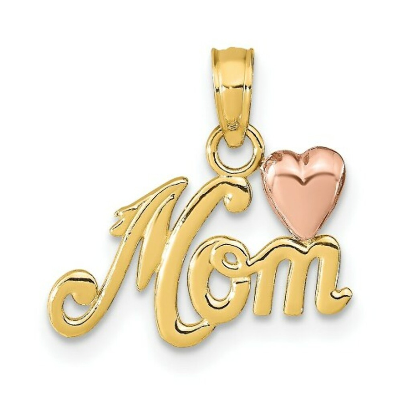 14K Two-tone Gold Polished Mom with Heart Pendant - (A84-748)