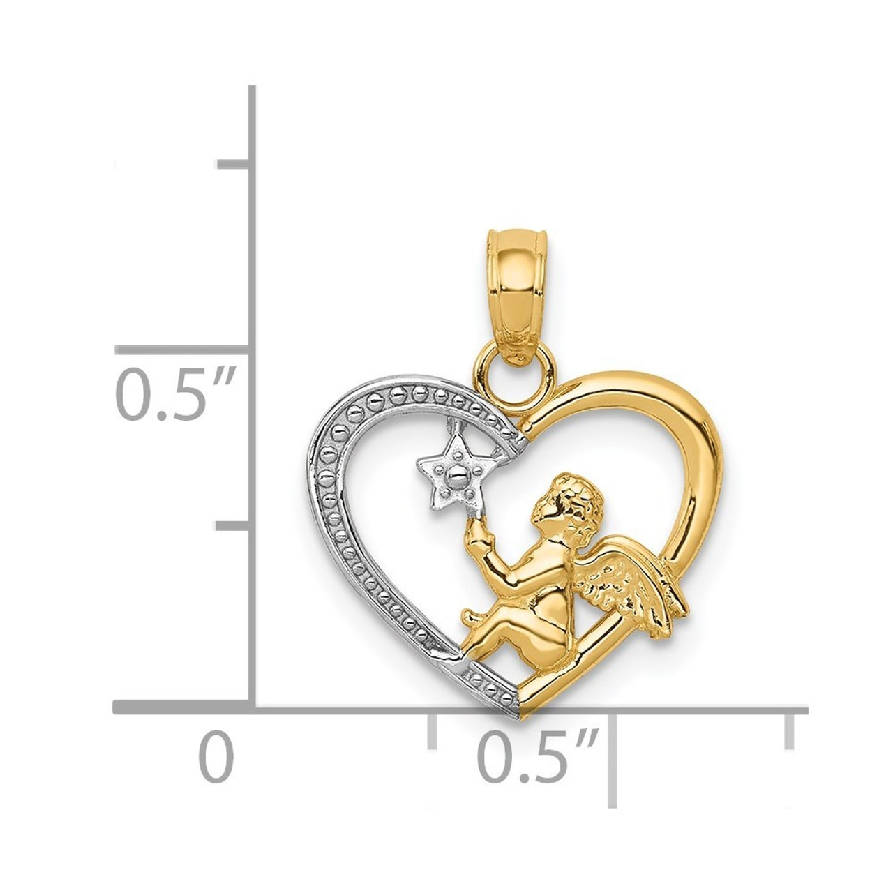 14K Yellow Gold Two-tone Angel In Heart with Star Pendant - (A86-124)