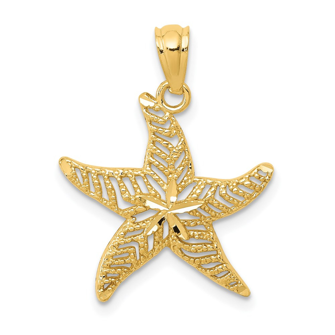 14K Yellow Gold Diamond-cut Polished Filigree Starfish Pendant - (A86-207)