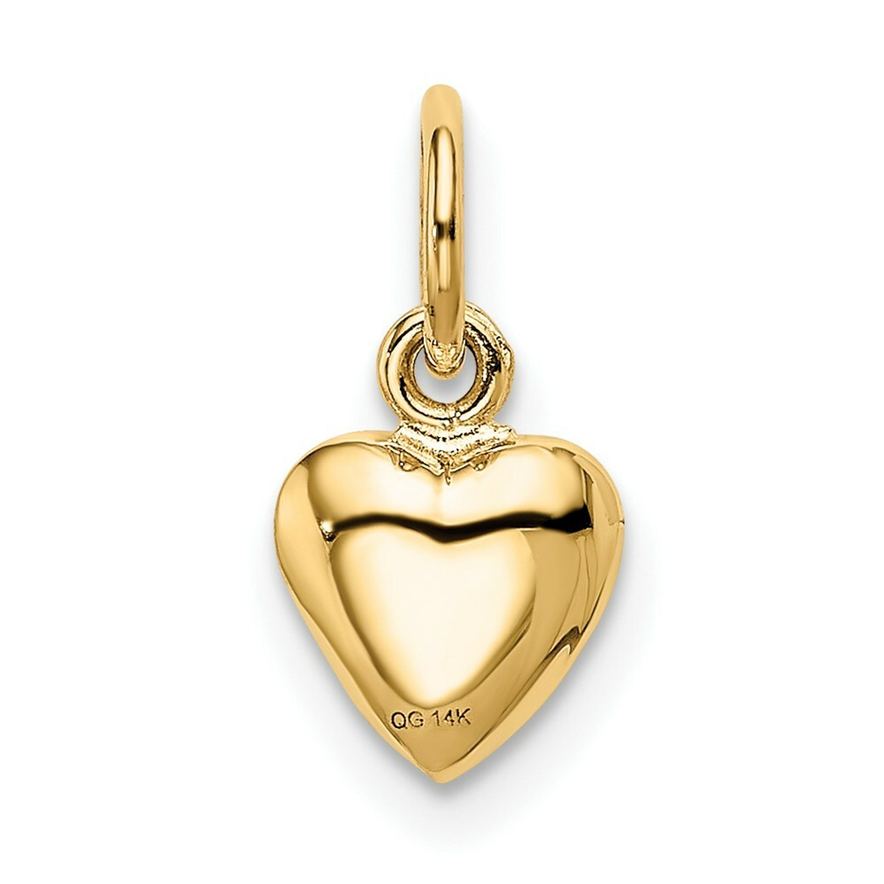 14K Yellow Gold Solid Polished 3-Dimensional Medium Heart Charm - (A86-281)