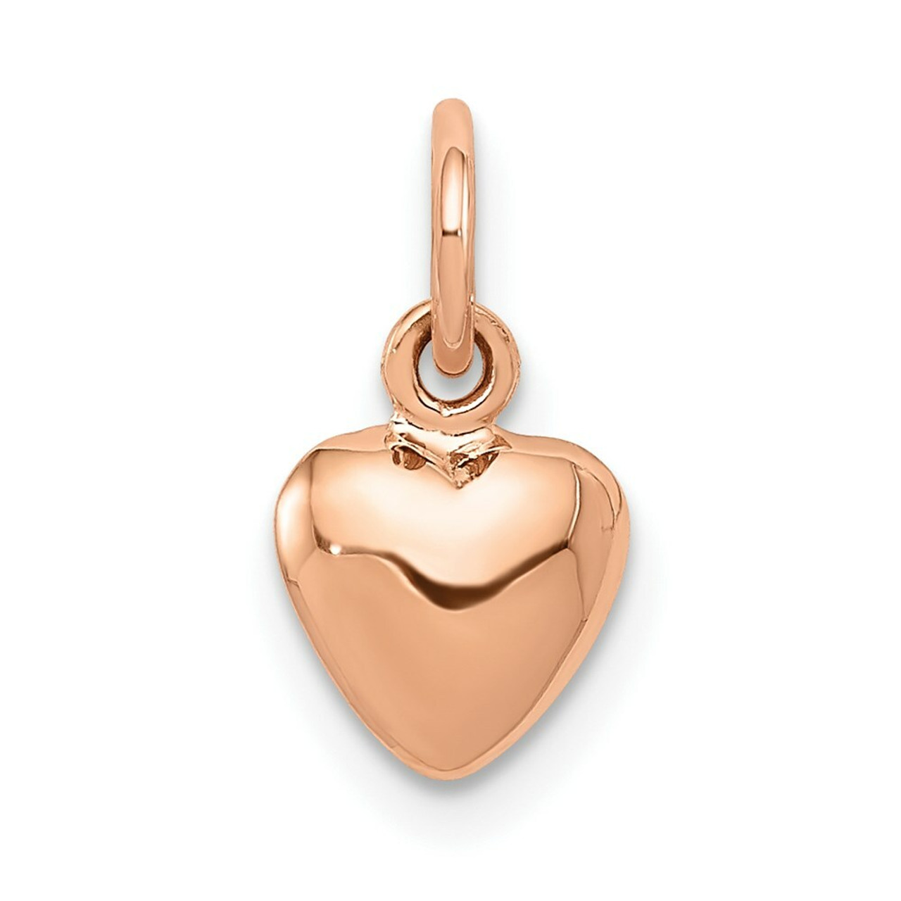 14K Rose Gold Solid Polished 3-Dimensional Medium Heart Charm - (A86-310)
