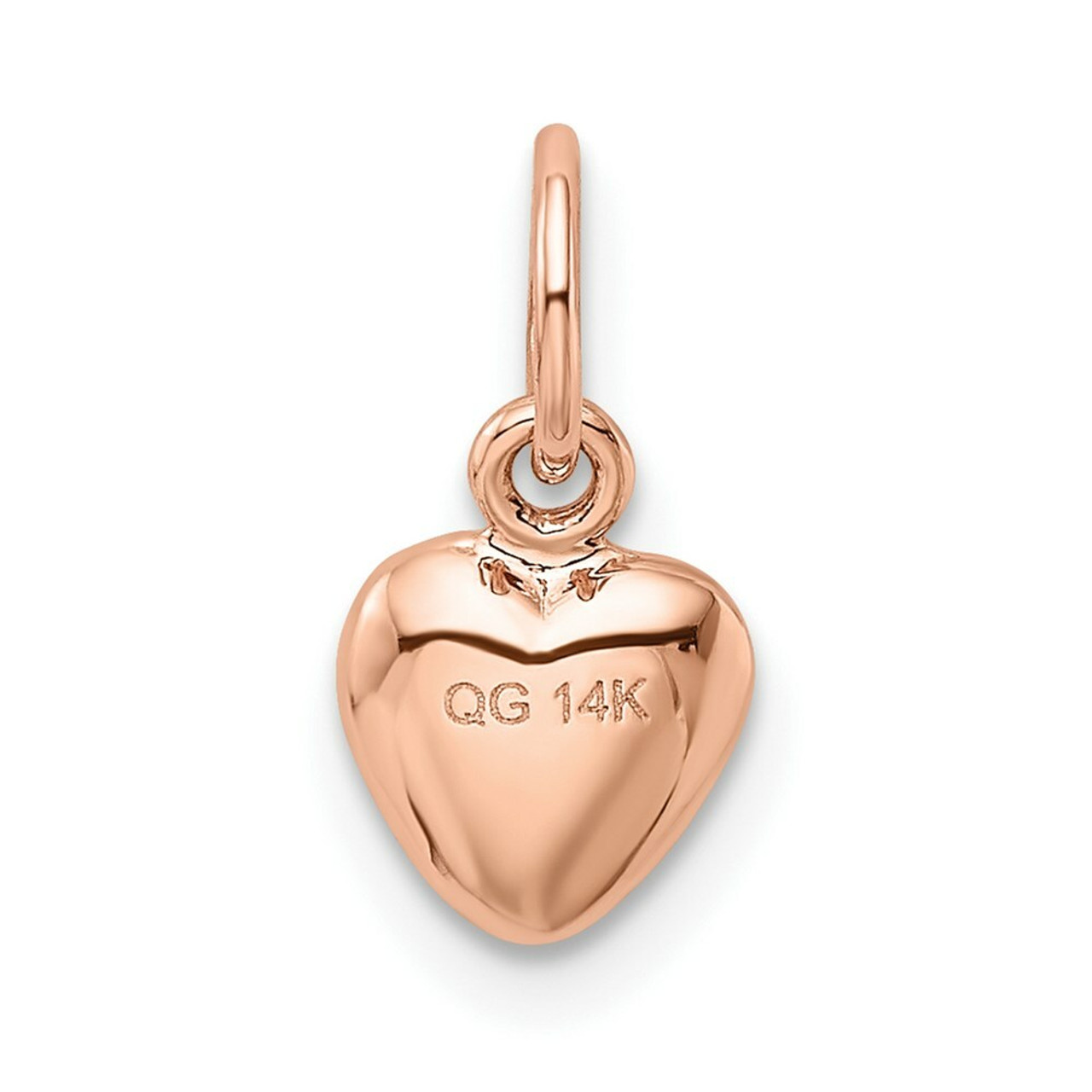 14K Rose Gold Solid Polished 3-Dimensional Medium Heart Charm - (A86-310)