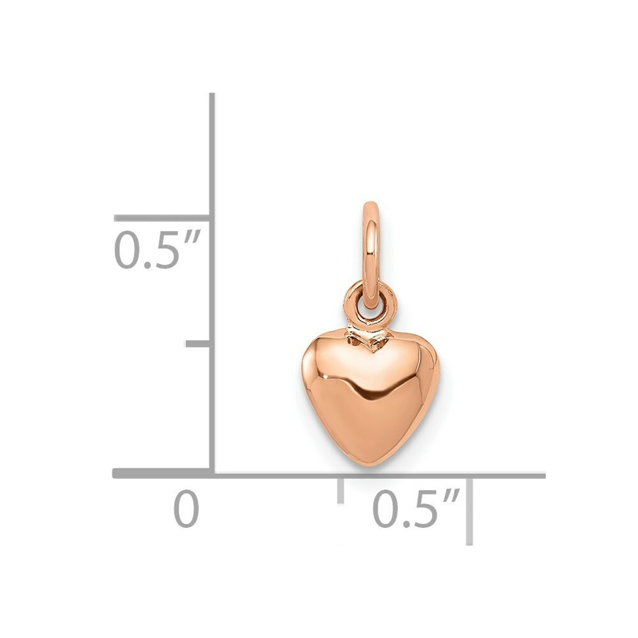 14K Rose Gold Solid Polished 3-Dimensional Medium Heart Charm - (A86-310)