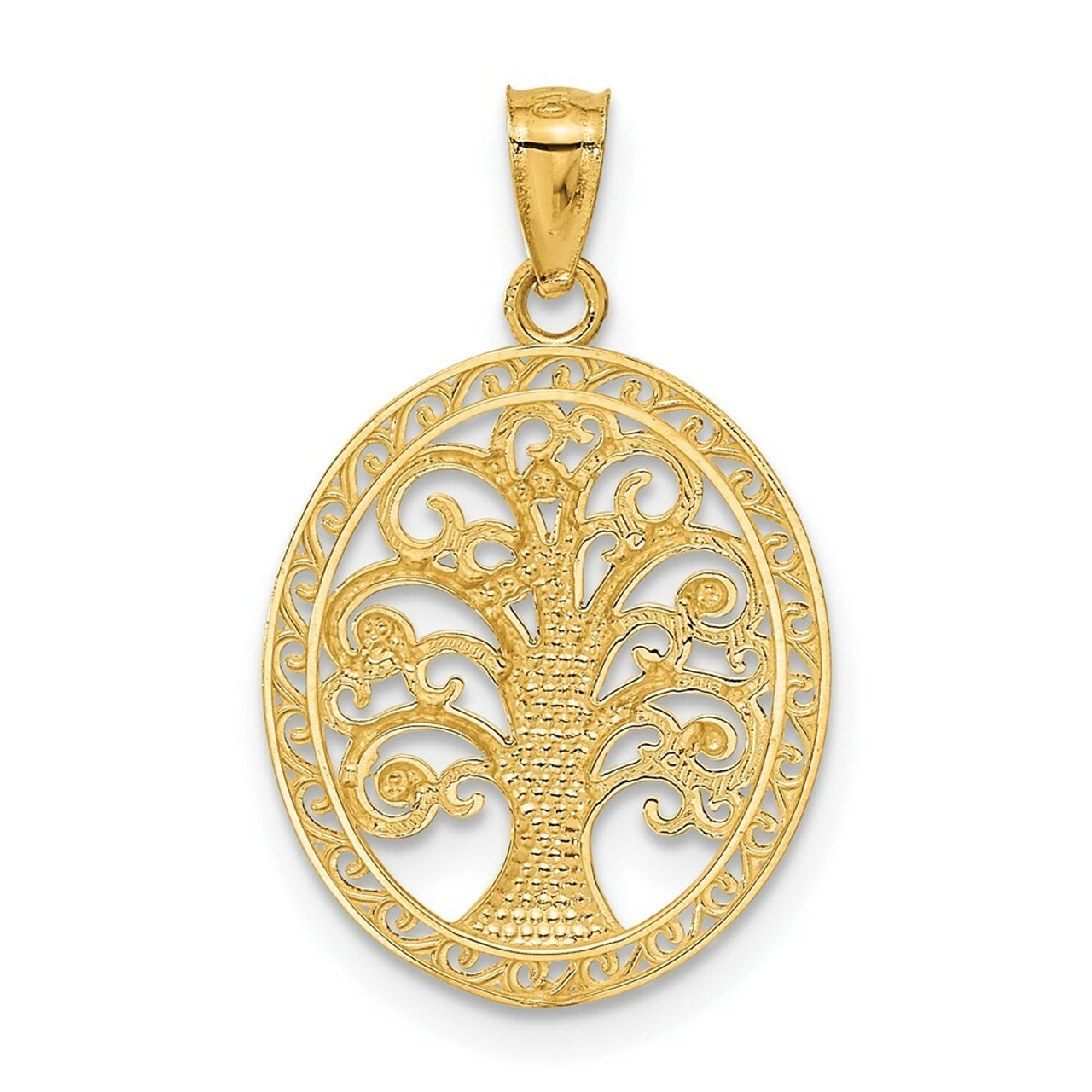 14K Yellow Gold Yellow Gold Rhodium Plated Tree of Life Pendant - (A86-953)