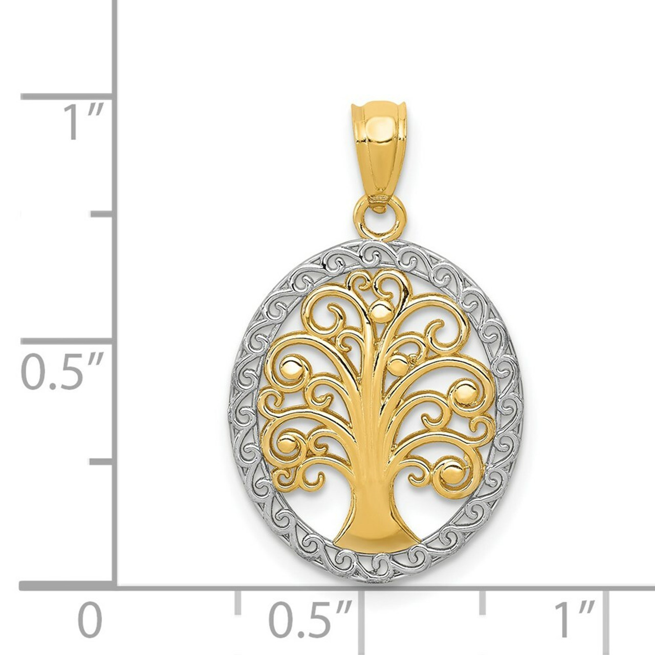 14K Yellow Gold Yellow Gold Rhodium Plated Tree of Life Pendant - (A86-953)