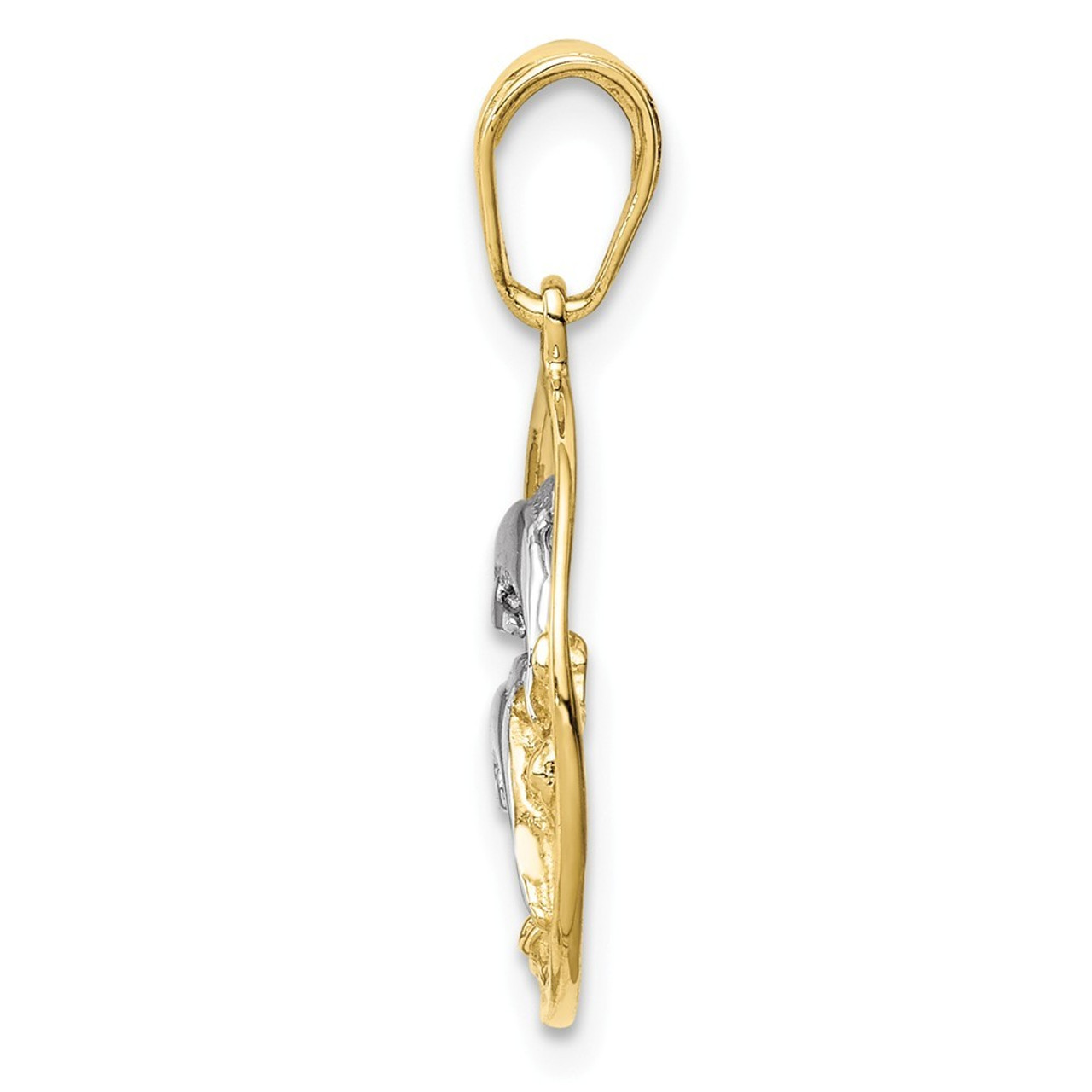 10K Yellow Gold Double Dophins Charm Pendant - (A88-455)
