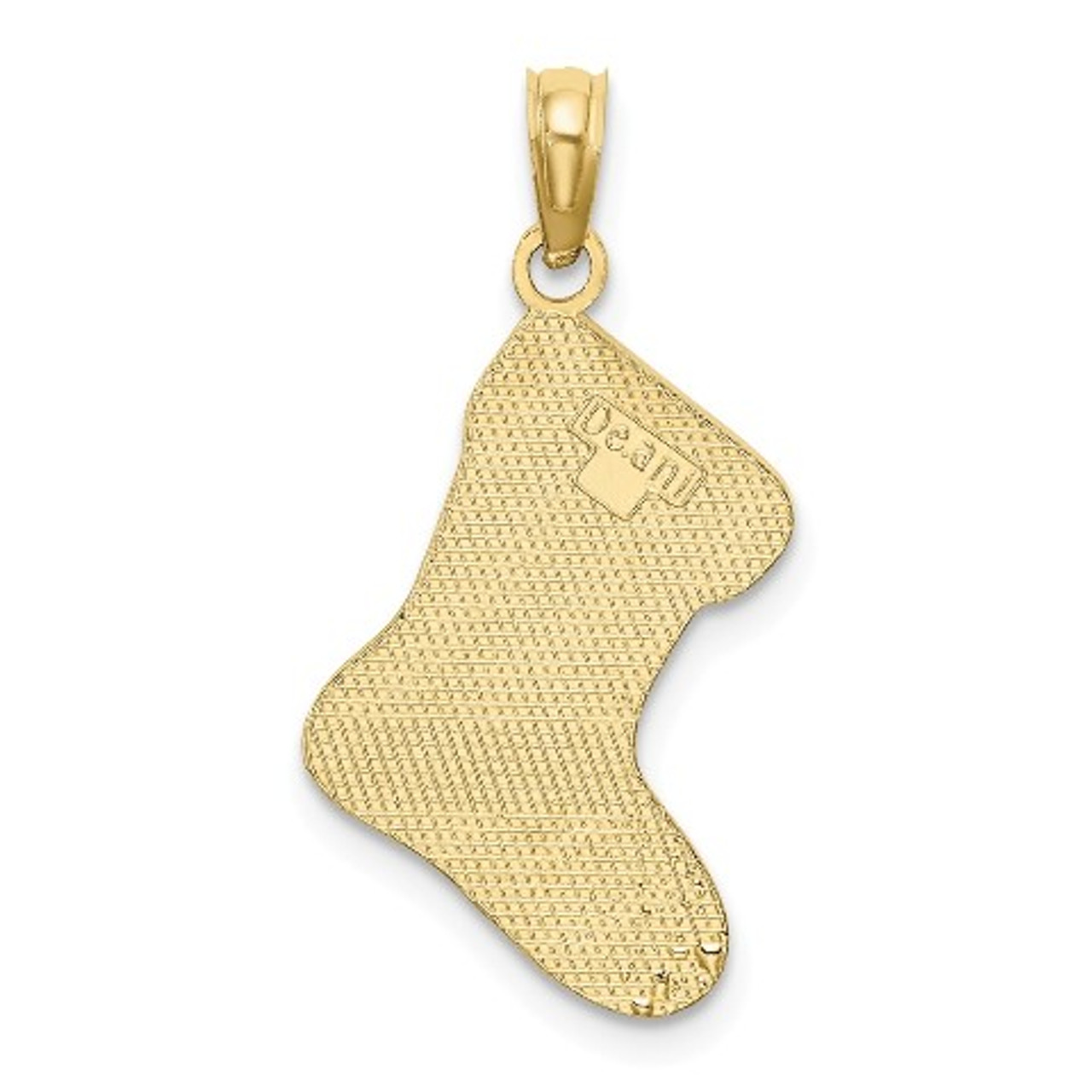 10K Yellow Gold 2-D & Enamel HO HO HO Christmas Stocking Charm Pendant - (A88-579)
