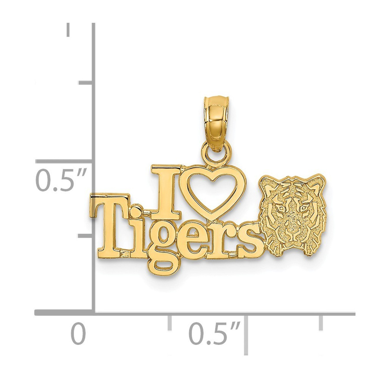 14K Yellow Gold I Heart Tigers With Tiger Head Charm Pendant - (A90-857)