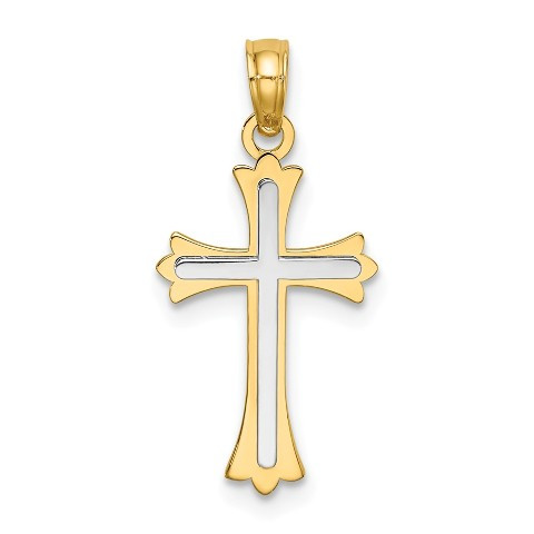 14K Yellow Gold Two-tone Center Cross Charm Pendant - (A93-439