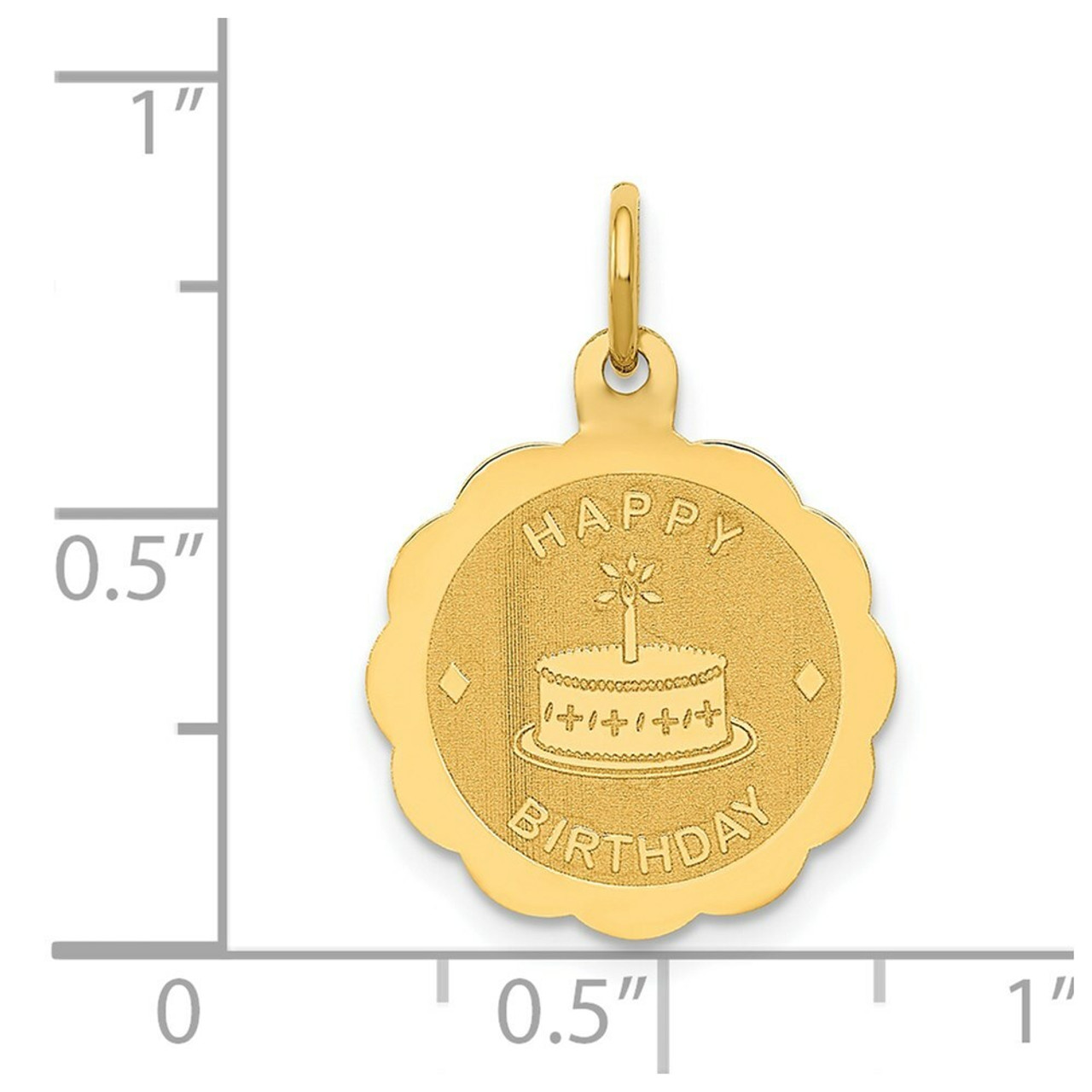 14K Yellow Gold Polished Satin Engraveable Happy Birthday Charm Pendant - (A98-741)