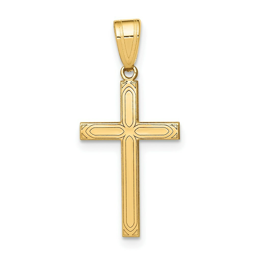 洋楽 PURE GOLD 14K Yellow Gold Solid Cross Pendant 25mm length - (A99-986) - Roy