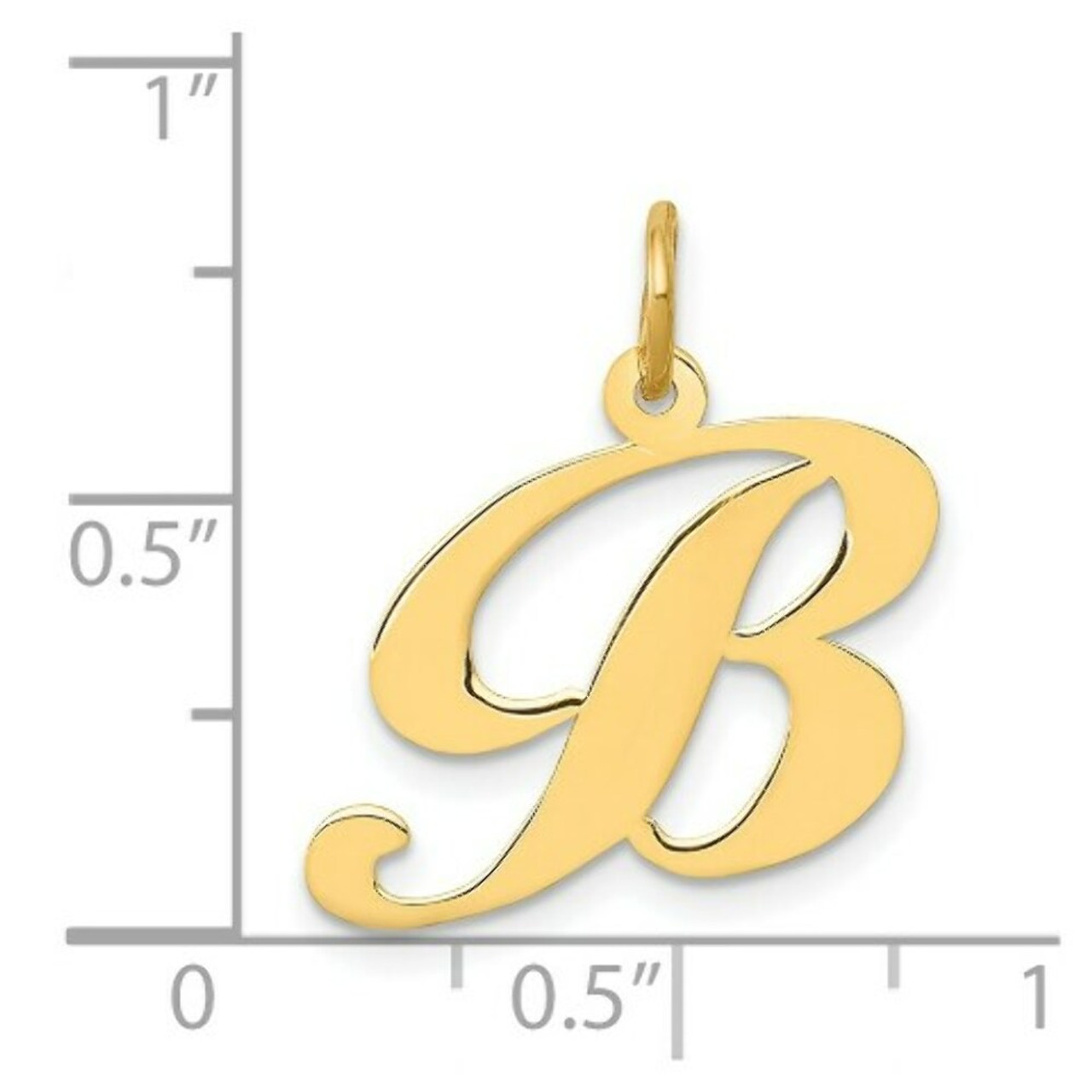 14K Yellow Gold Medium Fancy Script Initial Letter B Charm Pendant - (B13-484)