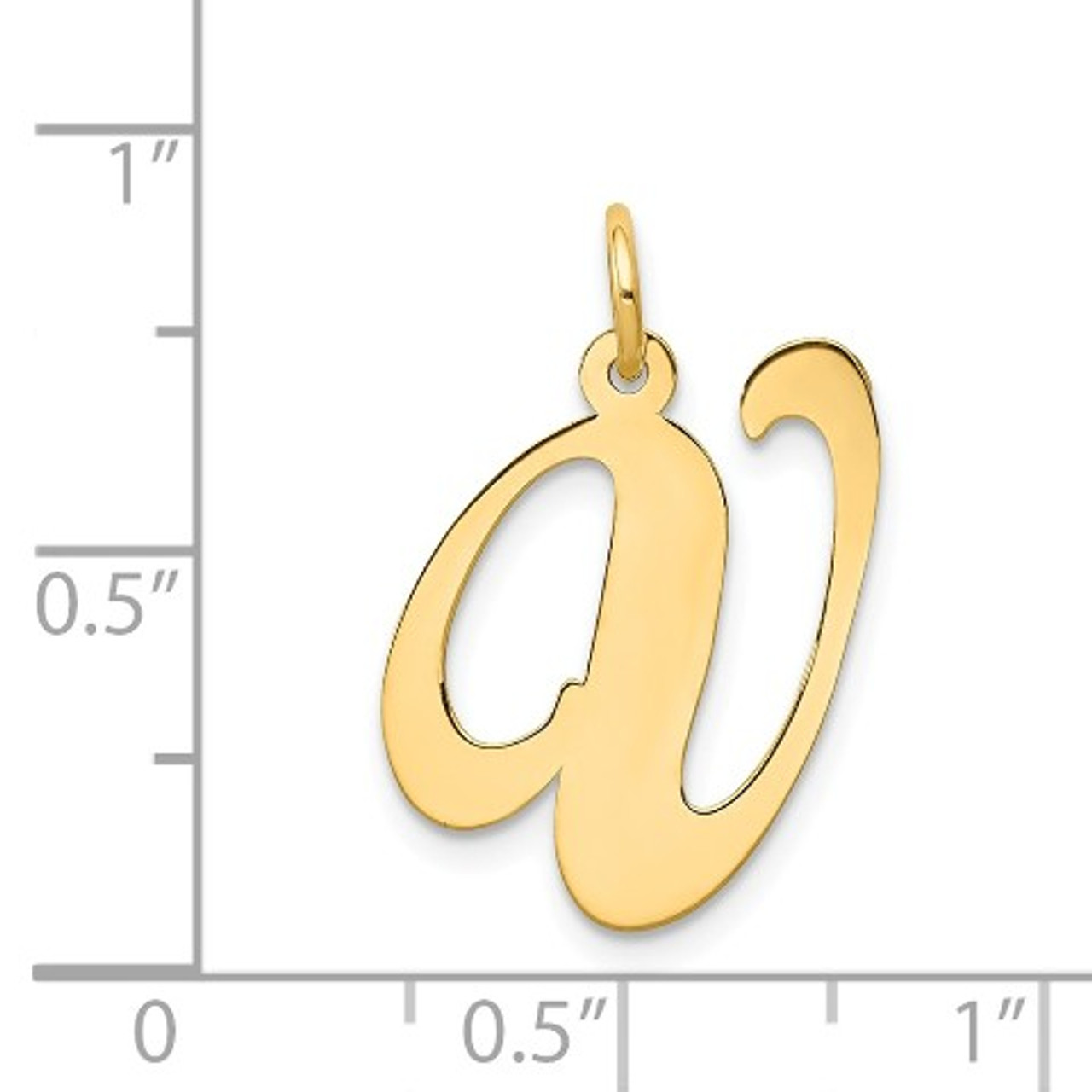 14K Yellow Gold Large Fancy Script Initial Letter V Charm Pendant - (B13-531)