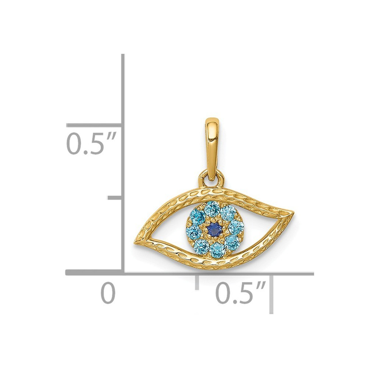 14K Yellow Gold Blue CZ Eye Pendant - (B14-688)
