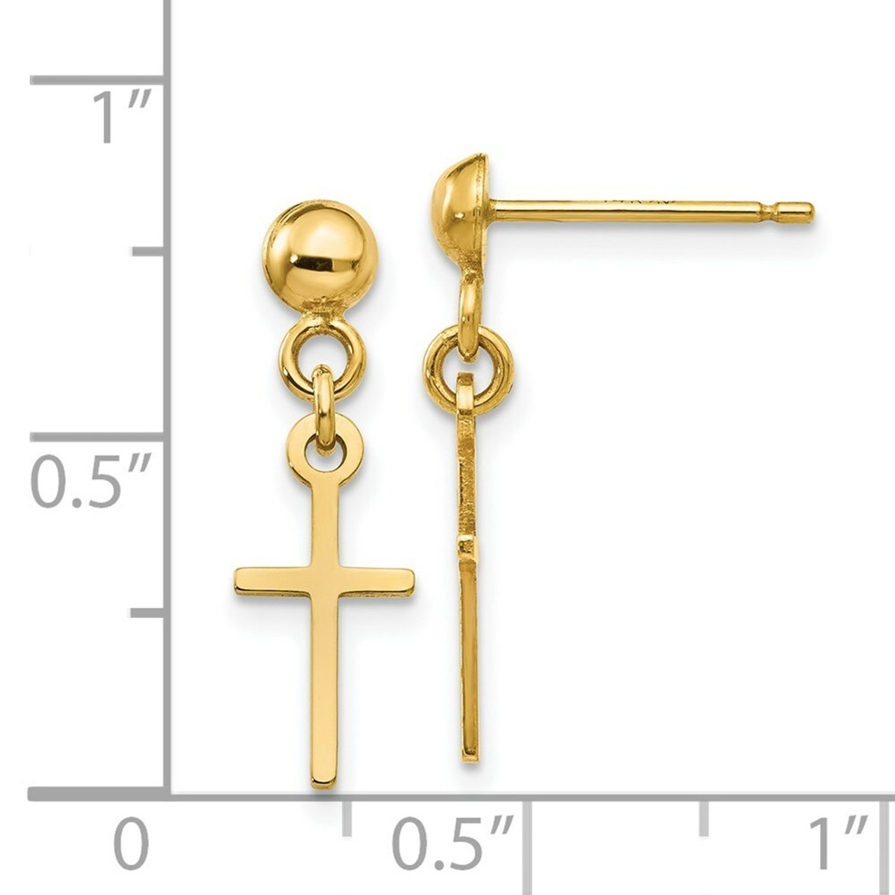 14K Yellow Gold Polished Cross Dangle Post Earrings - (B41-522)