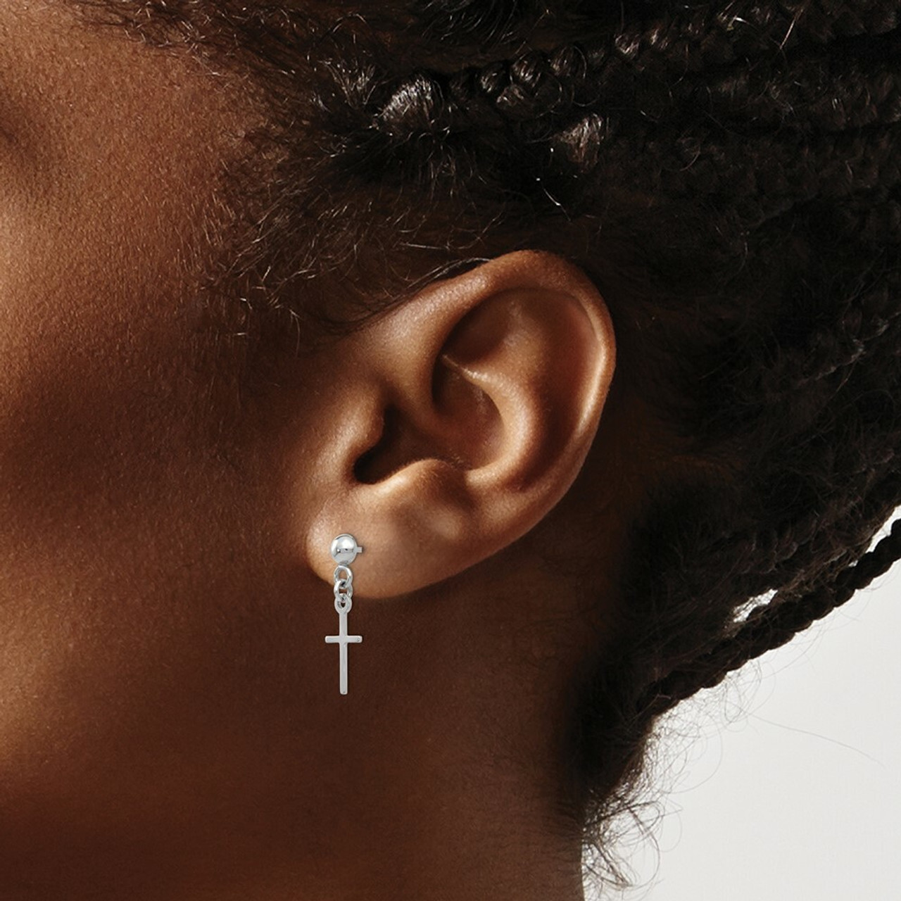 14k White Gold Polished Cross Dangle Post Earrings - (B41-587)