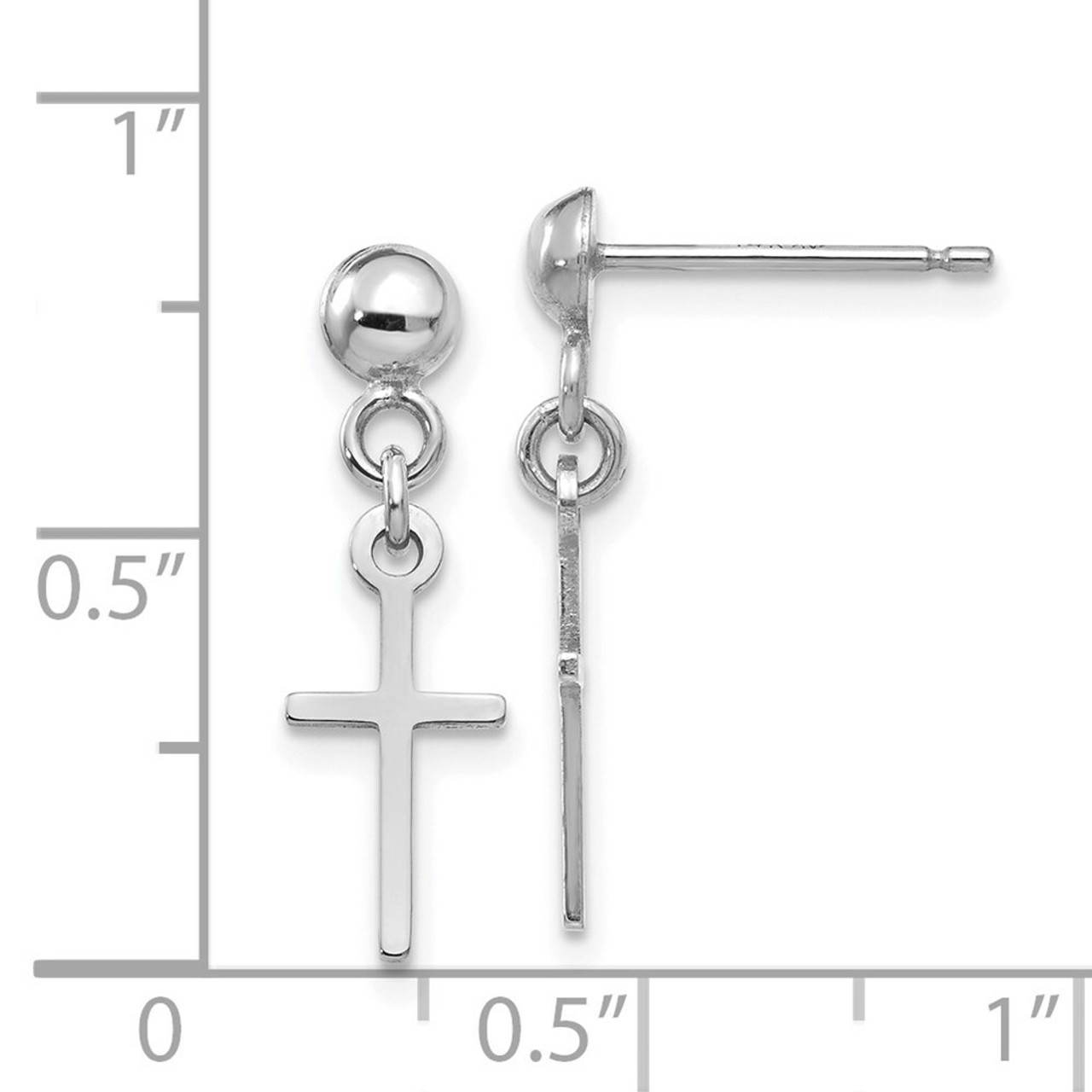 14k White Gold Polished Cross Dangle Post Earrings - (B41-587)