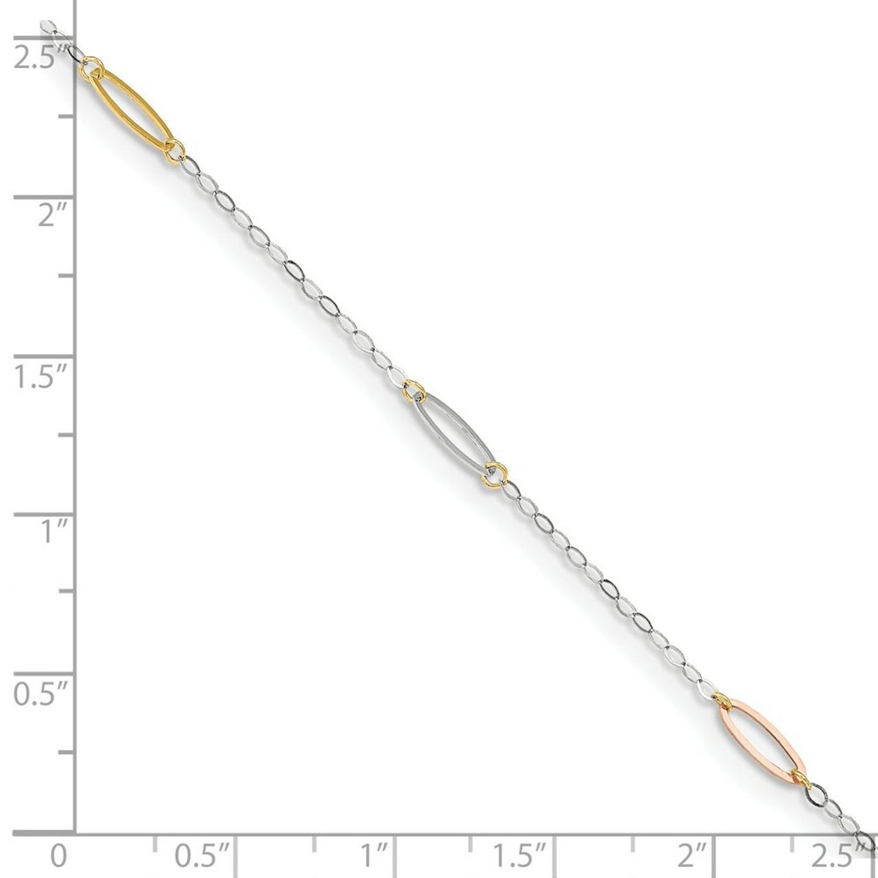 14K Tri-Color Gold Oval Link with 1'' extension Anklet - Length 9'' inches - (C64-110)