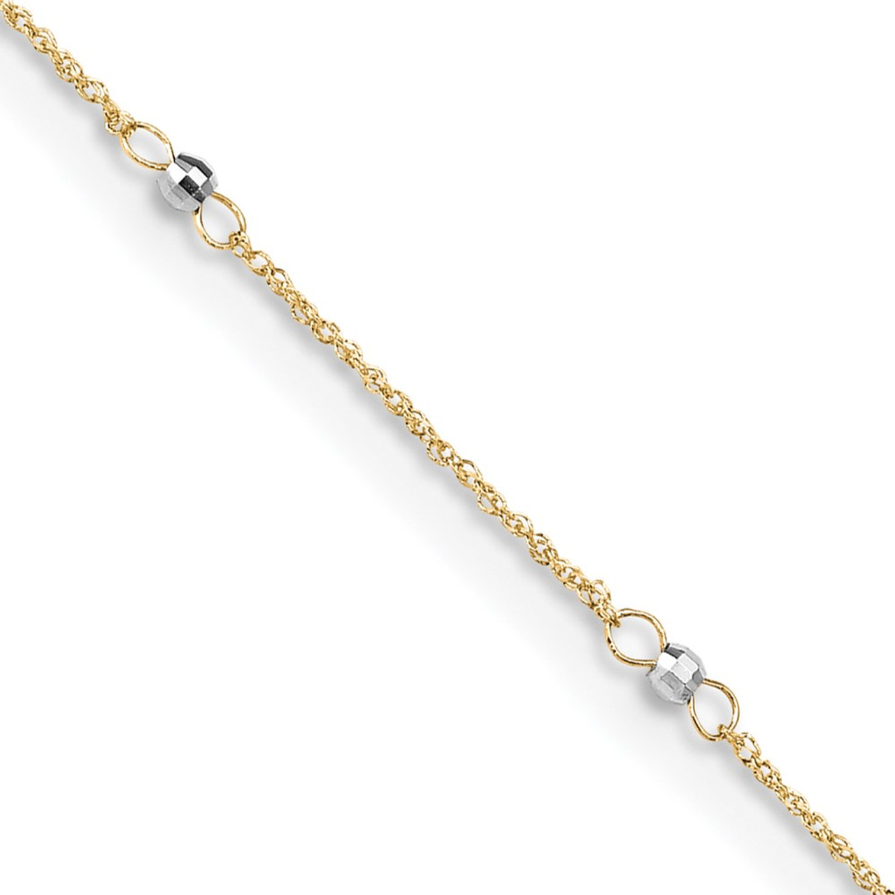 14K Two-tone Gold Ropa Mirror Bead with 1'' extension Anklet