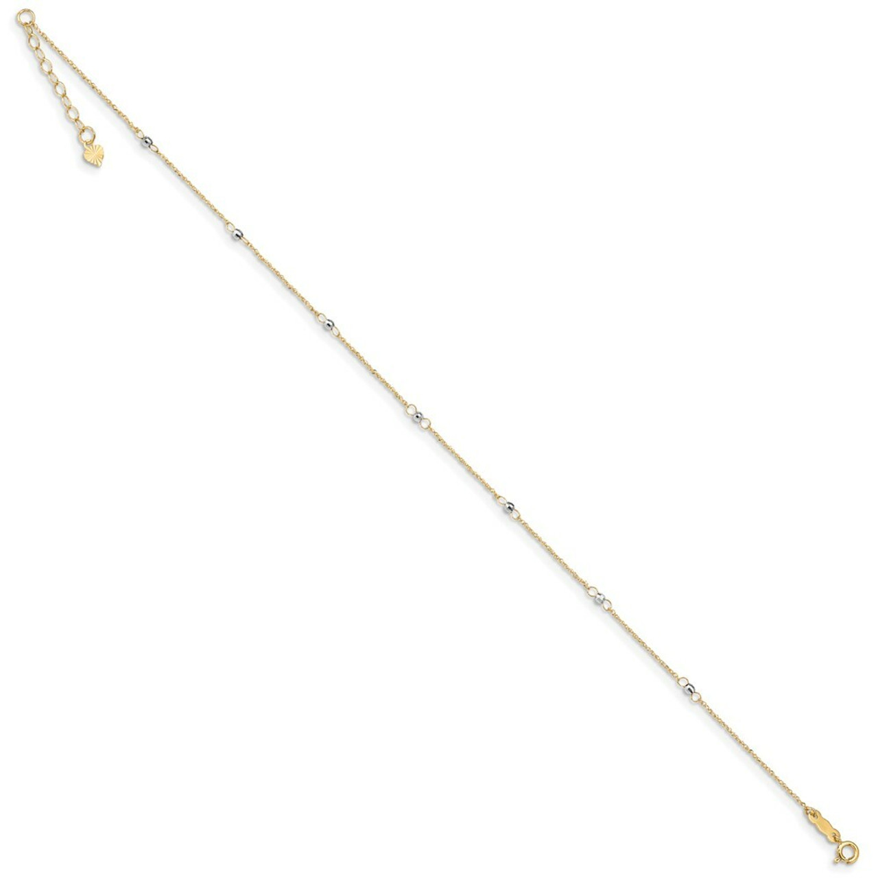 14K Two-tone Gold Ropa Mirror Bead with 1'' extension Anklet - Length 9'' inches - (C64-131)