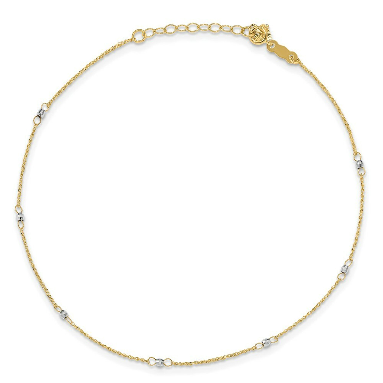 14K Two-tone Gold Ropa Mirror Bead with 1'' extension Anklet - Length 9'' inches - (C64-131)