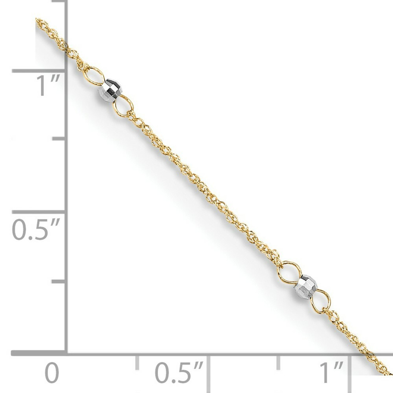 14K Two-tone Gold Ropa Mirror Bead with 1'' extension Anklet - Length 9'' inches - (C64-131)