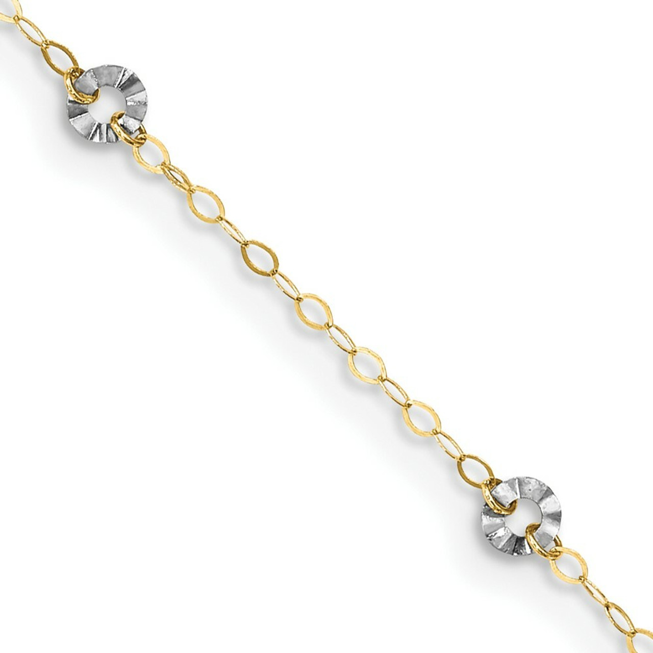14K Two-tone Gold Oval Chain with Wavy Circles with 1'' extension Anklet - Length 9'' inches - (C64-136)
