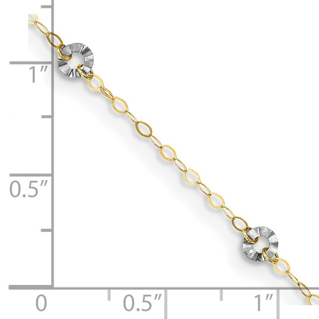 14K Two-tone Gold Oval Chain with Wavy Circles with 1'' extension Anklet - Length 9'' inches - (C64-136)