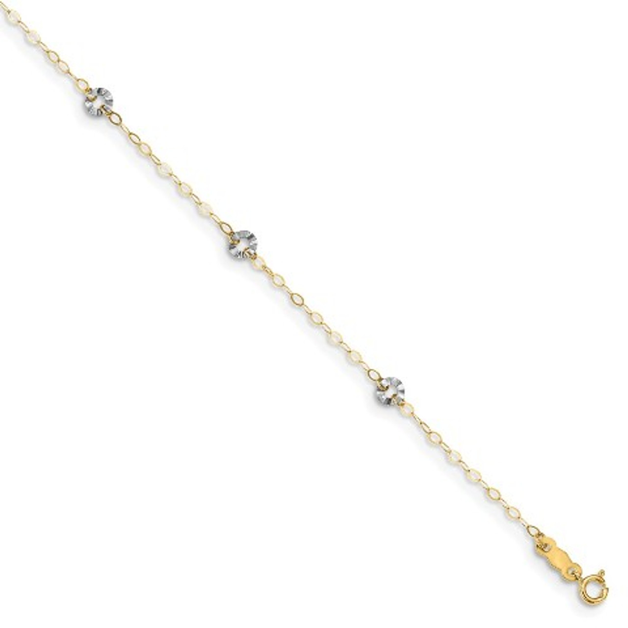 14K Two-tone Gold Oval Chain with Wavy Circles with 1'' extension Anklet - Length 9'' inches - (C64-136)