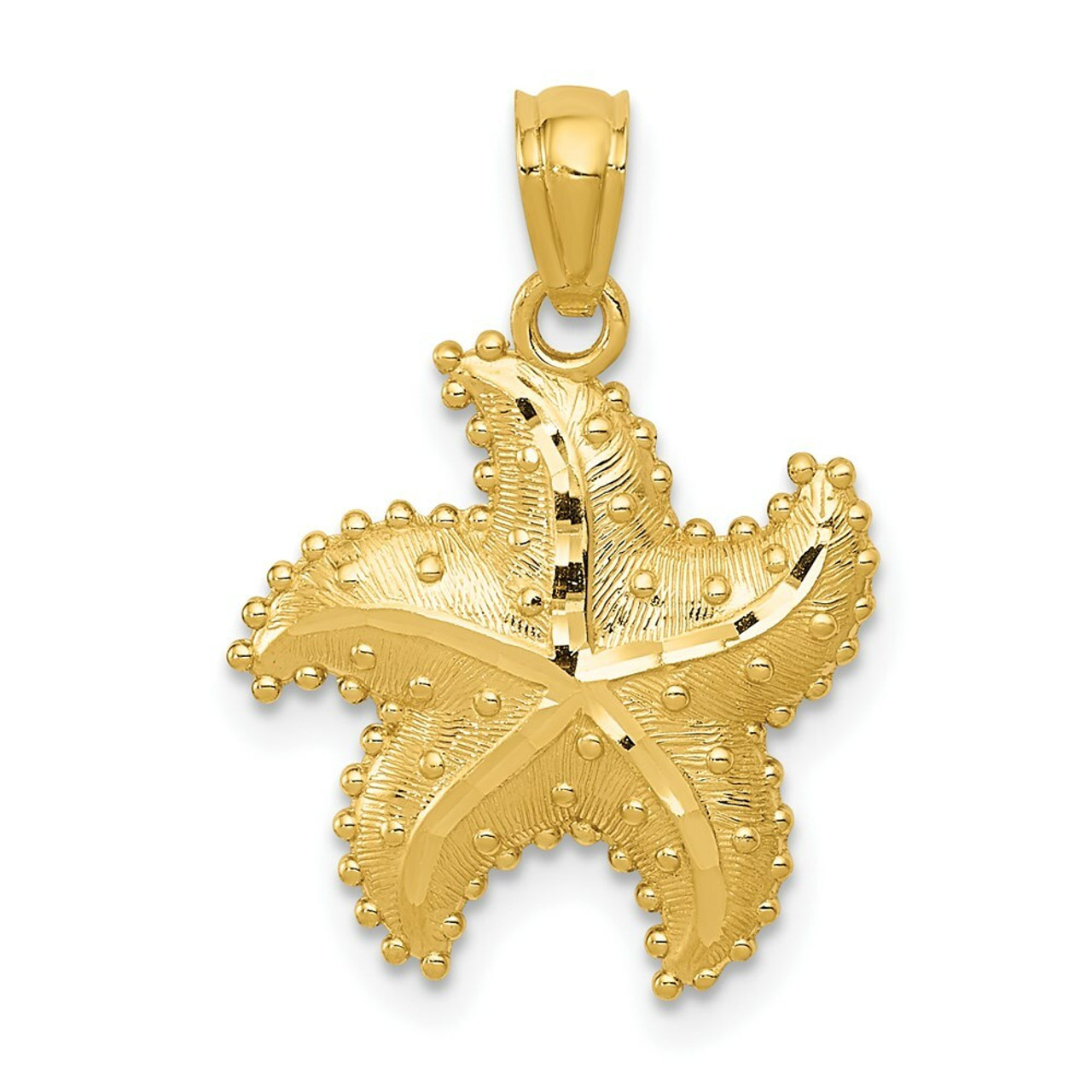14K Yellow Gold Diamond-cut Starfish Pendant - (A83-776)