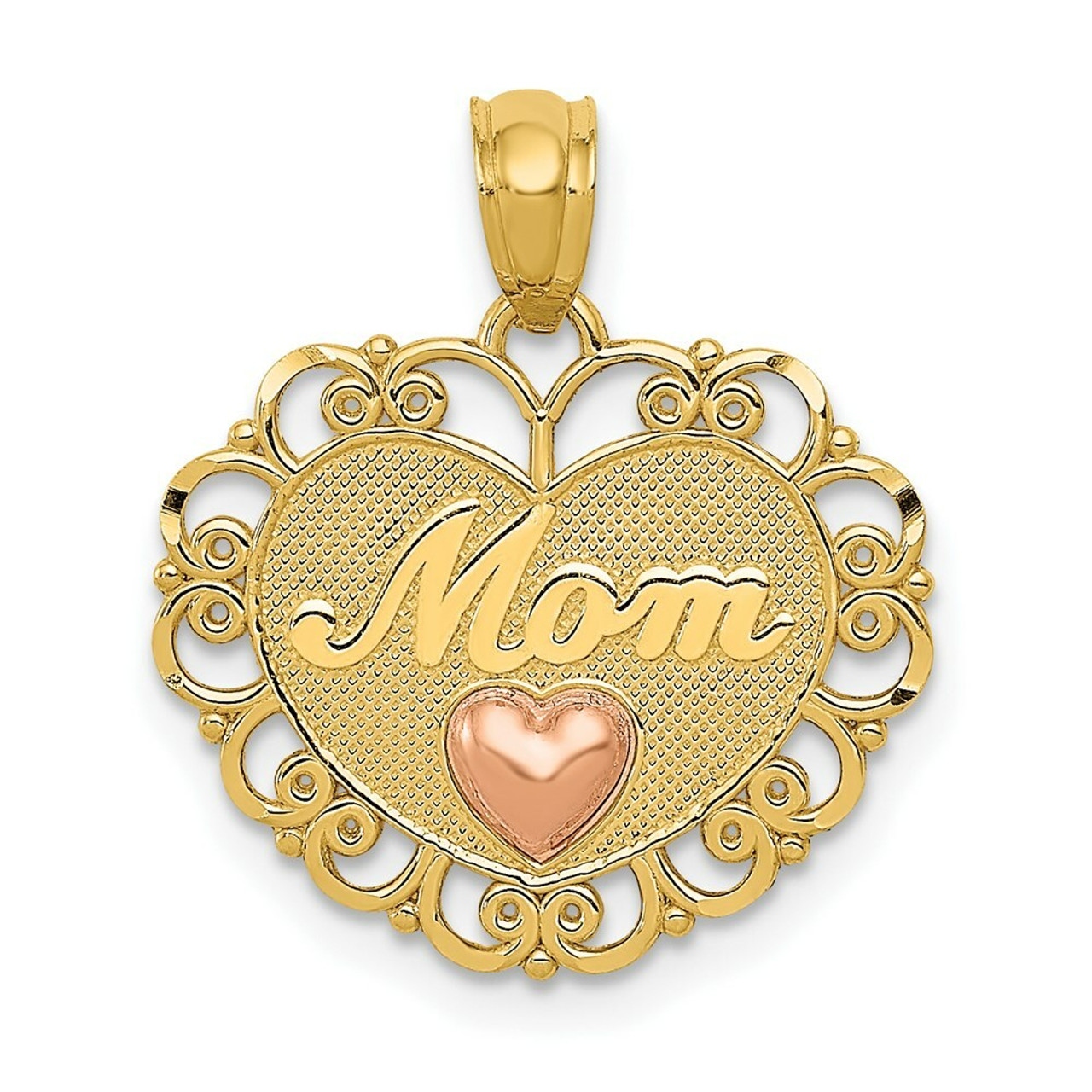 14K Two-tone Gold Mom Heart Pendant - (A84-859)