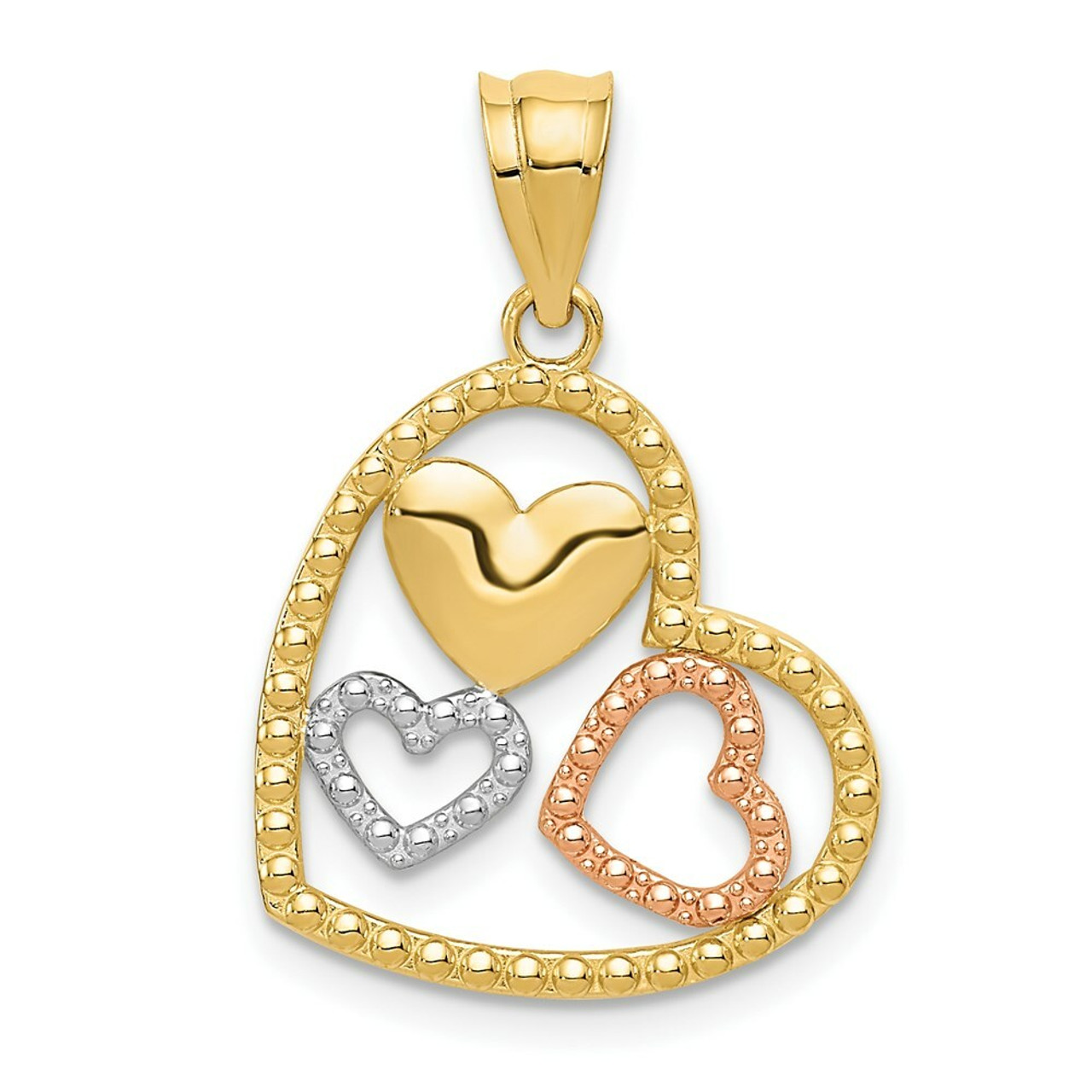 14K Two-tone Gold & Rhodium Polished & Textured Heart Pendant - (A84-946)